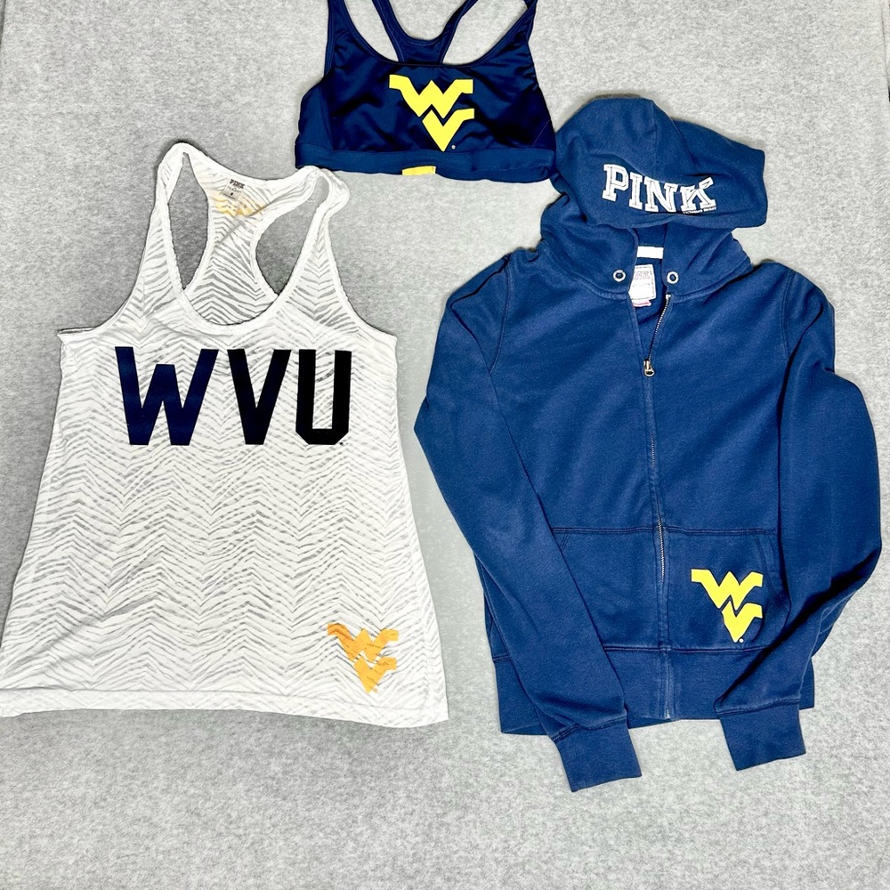 Victoria’s Secret PINK WVU Game Day Zip Jacket Sport Bra Tank Top Set of 3